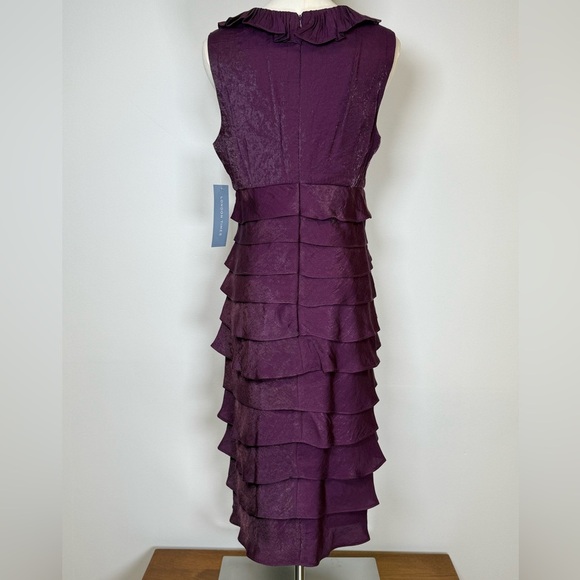 London Times Shimmering Purple Tiered Chiffon Sheath Dress Women’s Size 8 - Picture 3 of 14